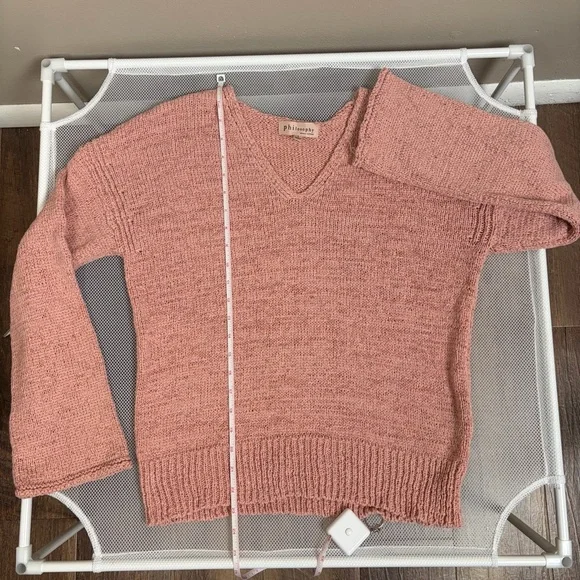 Philosophy Pink Cotton Knit V-Neck Sweater Size Large EUC Soft Oversized Boho - Picture 11 of 12
